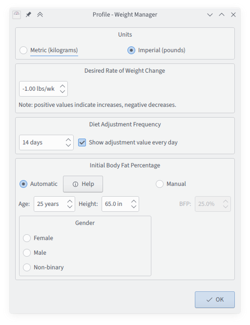 Fig 3. Screenshot of the plan settings window