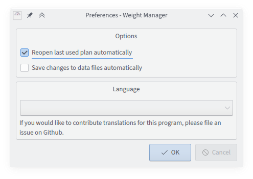 Fig 8. Screenshot of the PyWeight preferences window