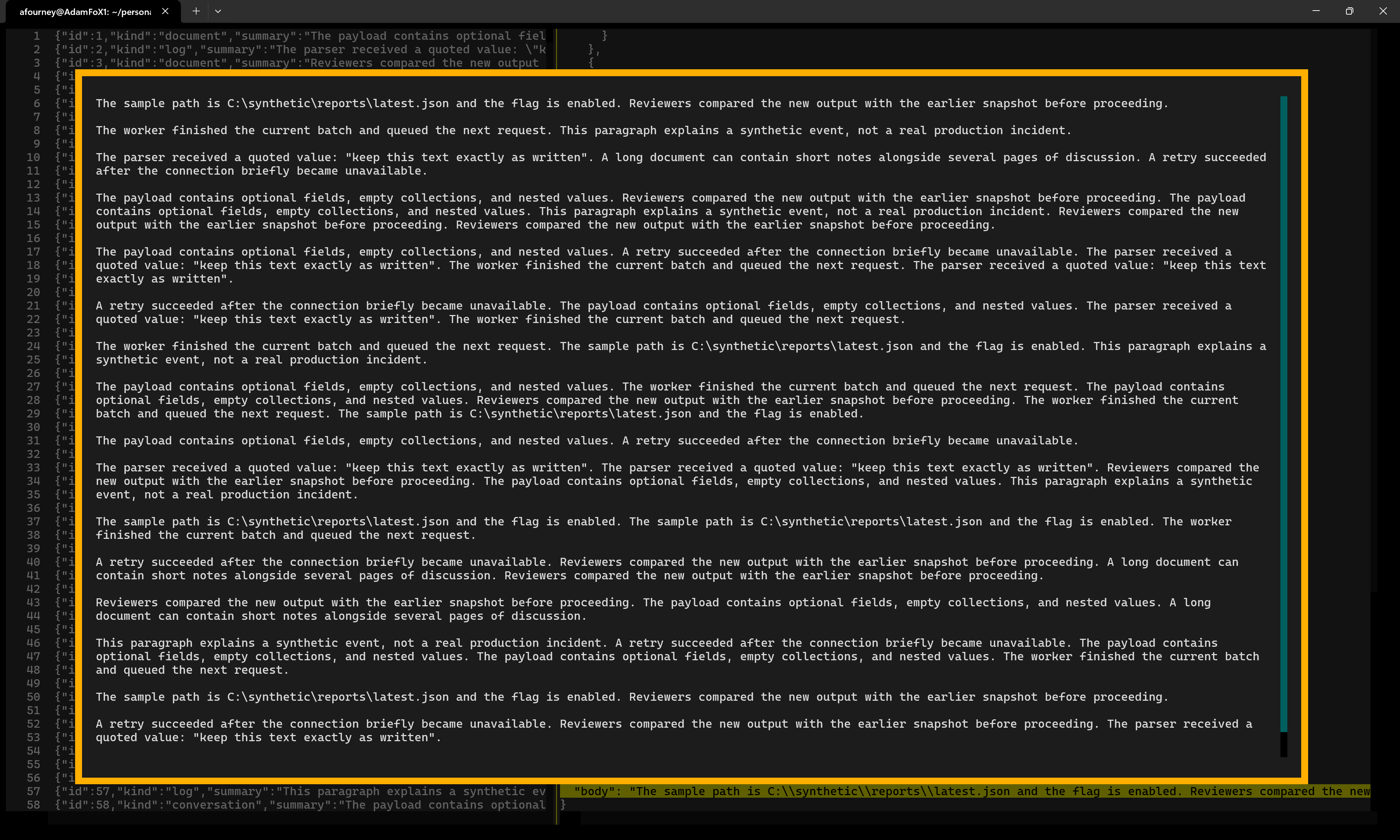 String inspector showing decoded multi-paragraph text in a scrollable window