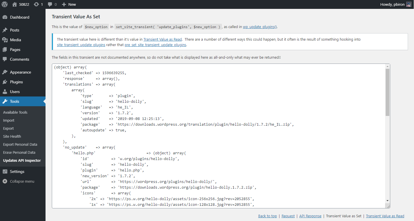 The Transient Value as Set for plugin updates