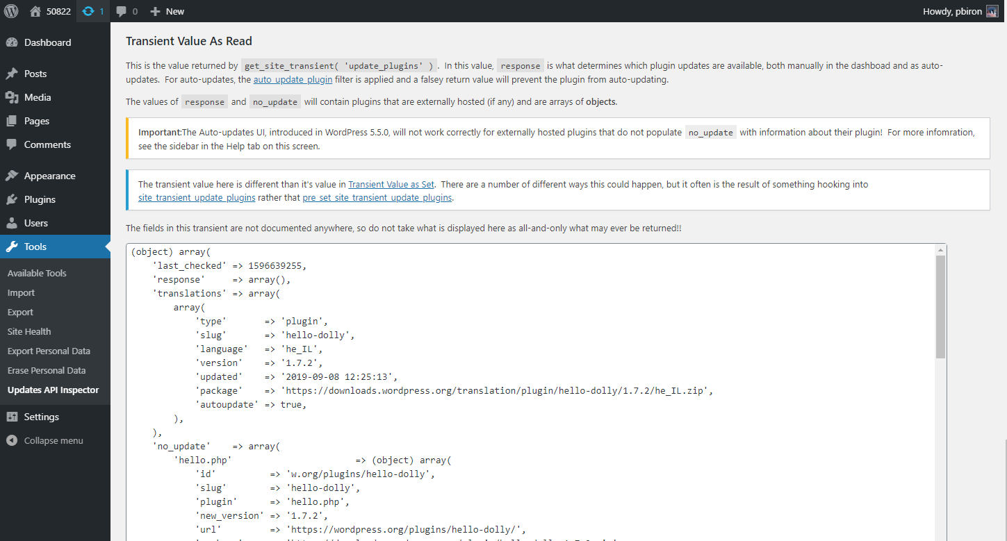 The Transient Value as Read for plugin updates