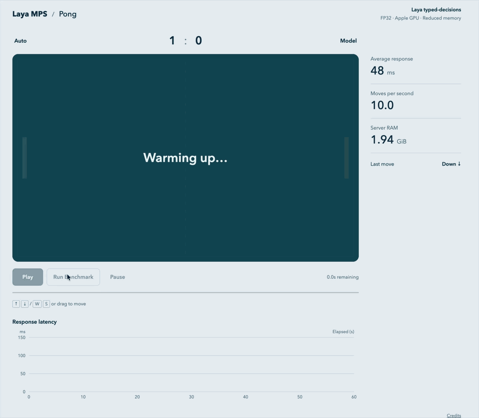 Laya MPS Pong demo with live response latency