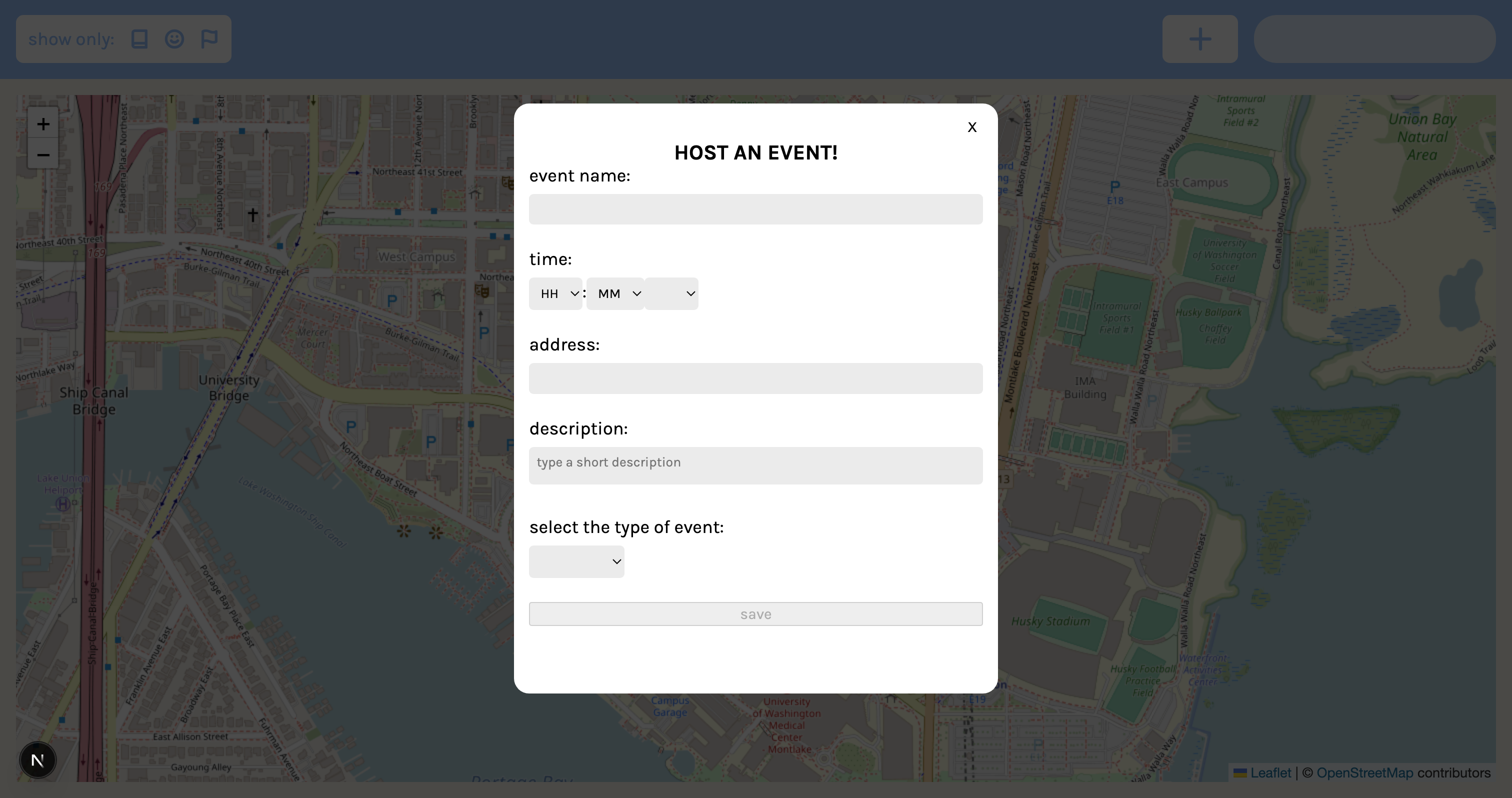 host an event creation screen
