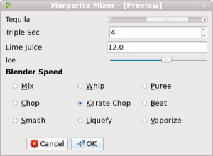 Margarita mixer dialog