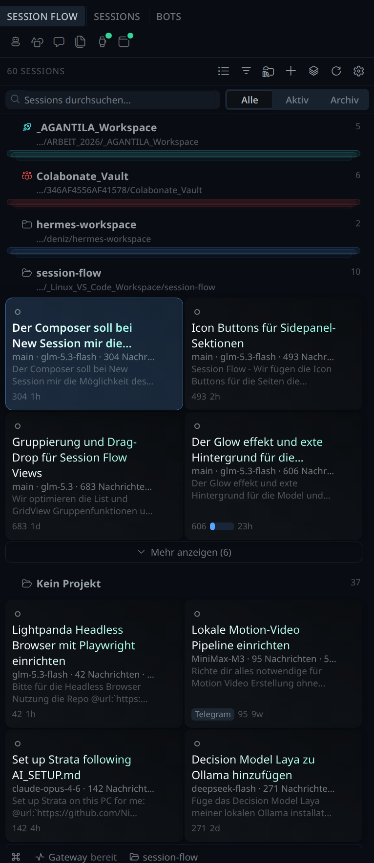 Sidebar grid view (real Hermes Desktop screenshot)