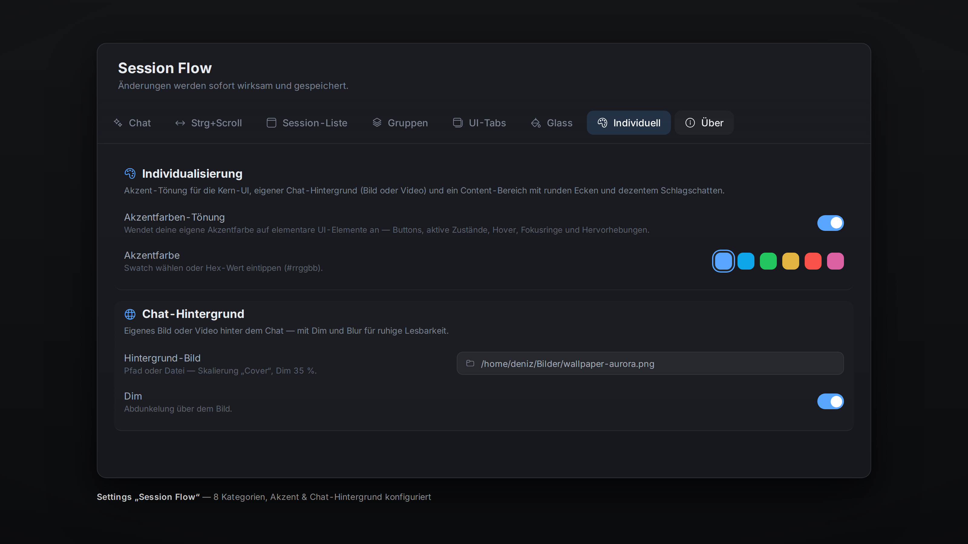 Settings — everything configurable