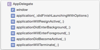 Méthodes dans la barre de navigation de Xcode