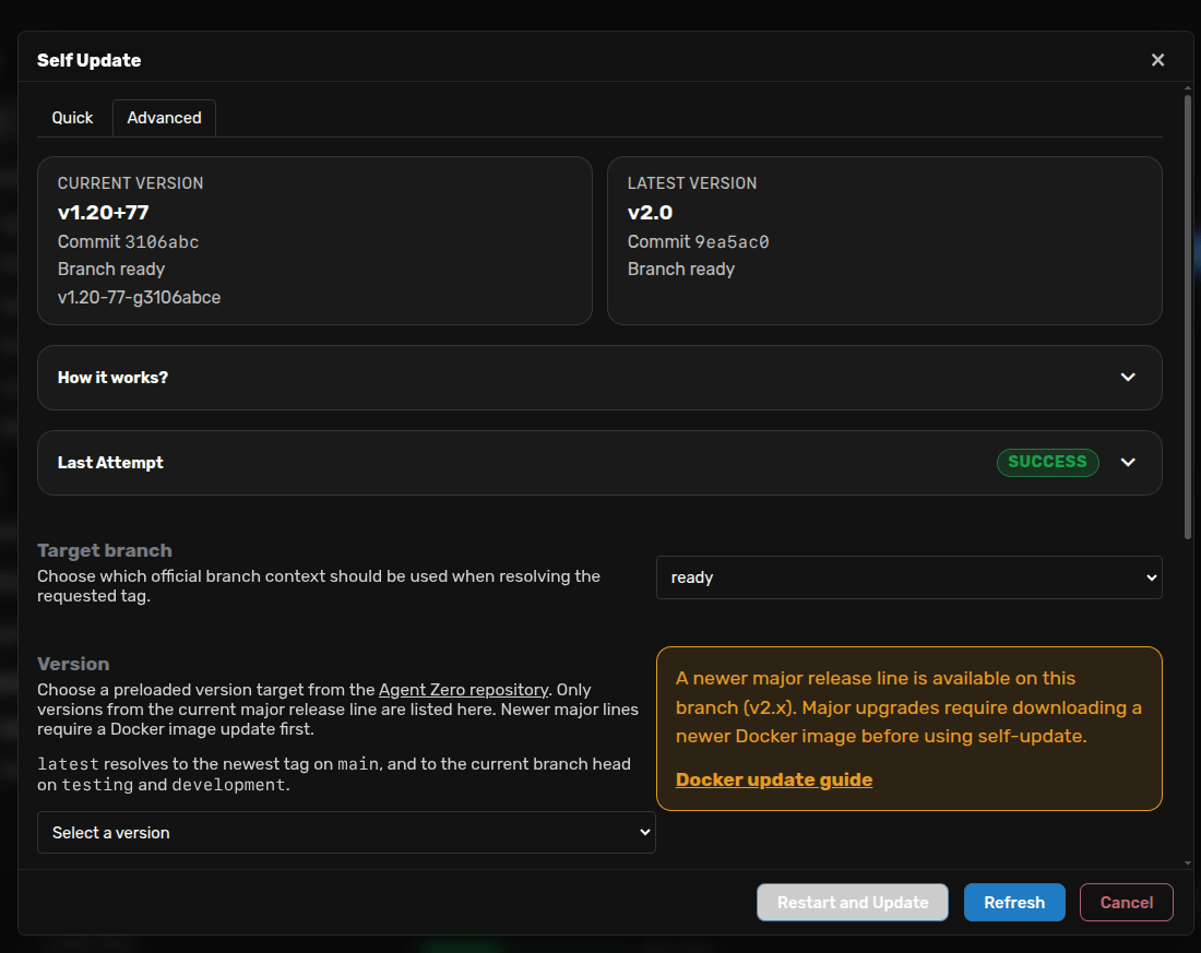 Self Update warning for a newer major release line