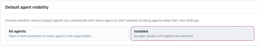 Default agent visibility in organization settings