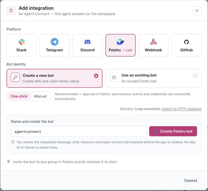 Create a Feishu or Lark bot with the one-click setup