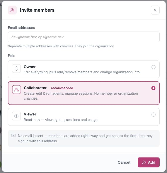 Invite organization members and assign a role