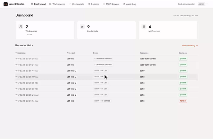 The audit log, showing credential vend events and their policy decisions