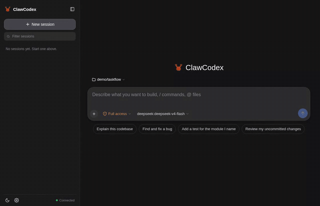 ClawCodex web UI demo