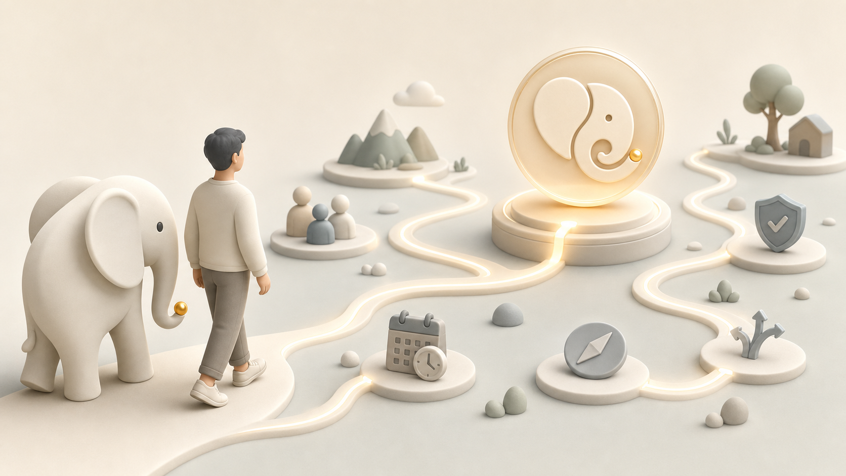 Elephant Agent follows a personal path with people, places, risks, rhythms, decisions, and a Personal Model