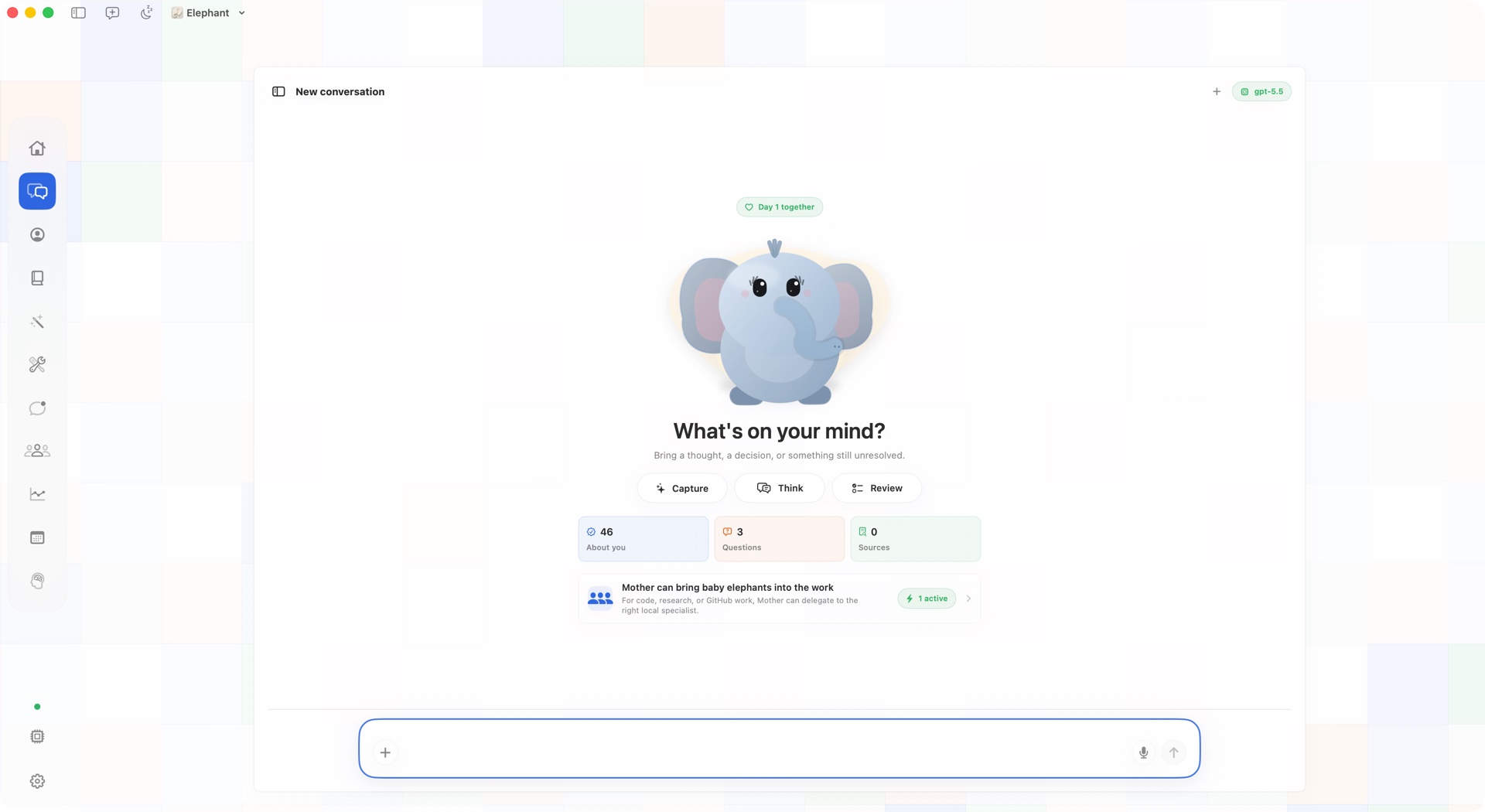 Elephant Agent Wake chat surface