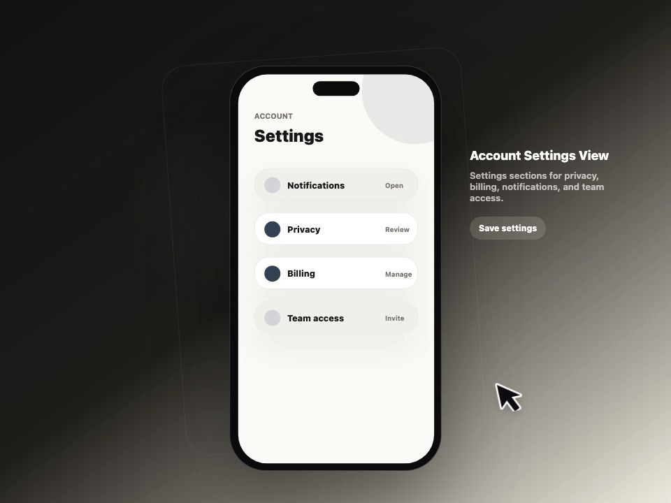Account Settings View animated demo