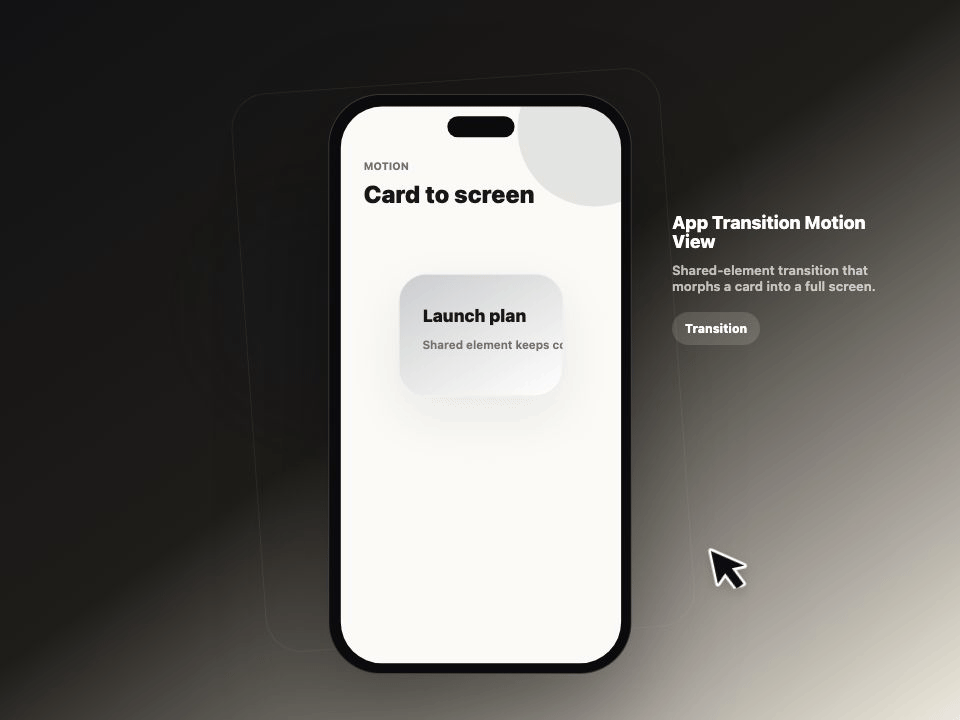 App Transition Motion View animated demo