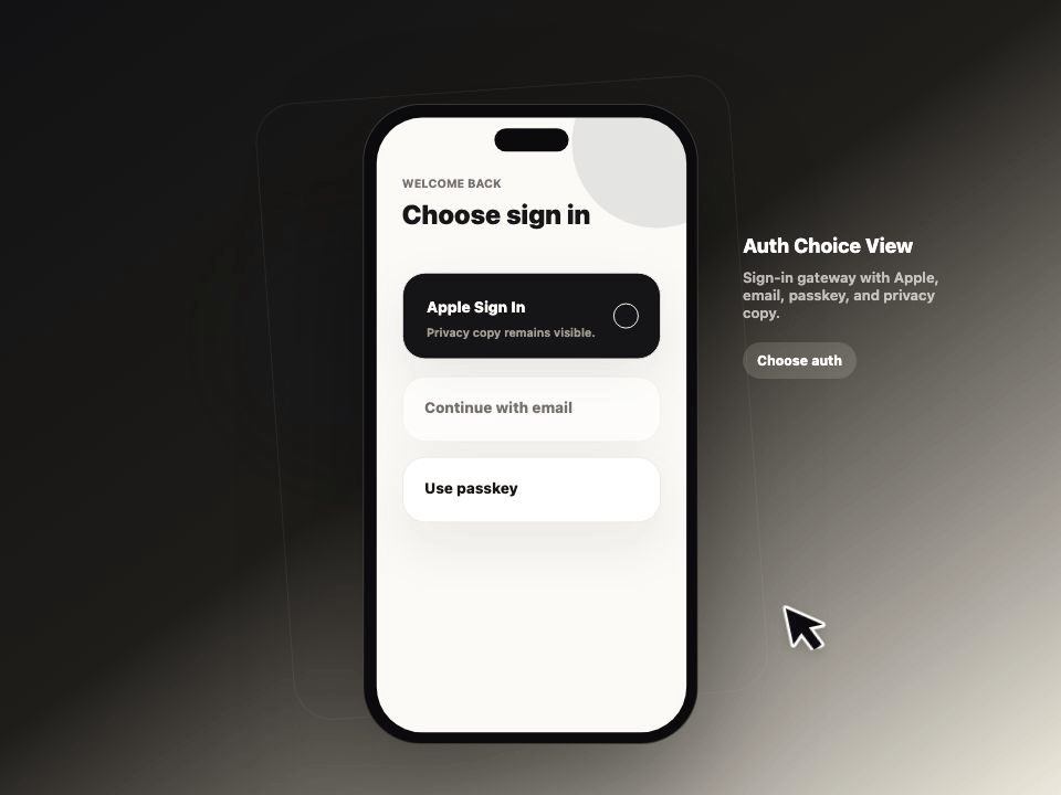 Auth Choice View animated demo