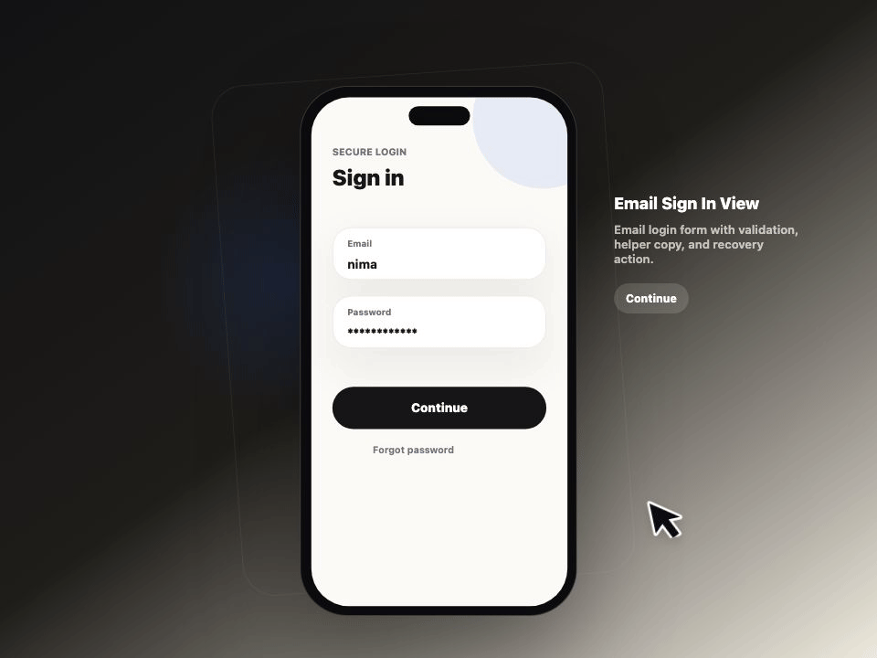 Email Sign In View animated demo