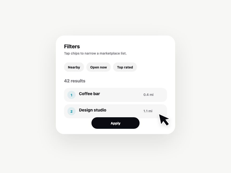 Filter Chip Row View animated demo
