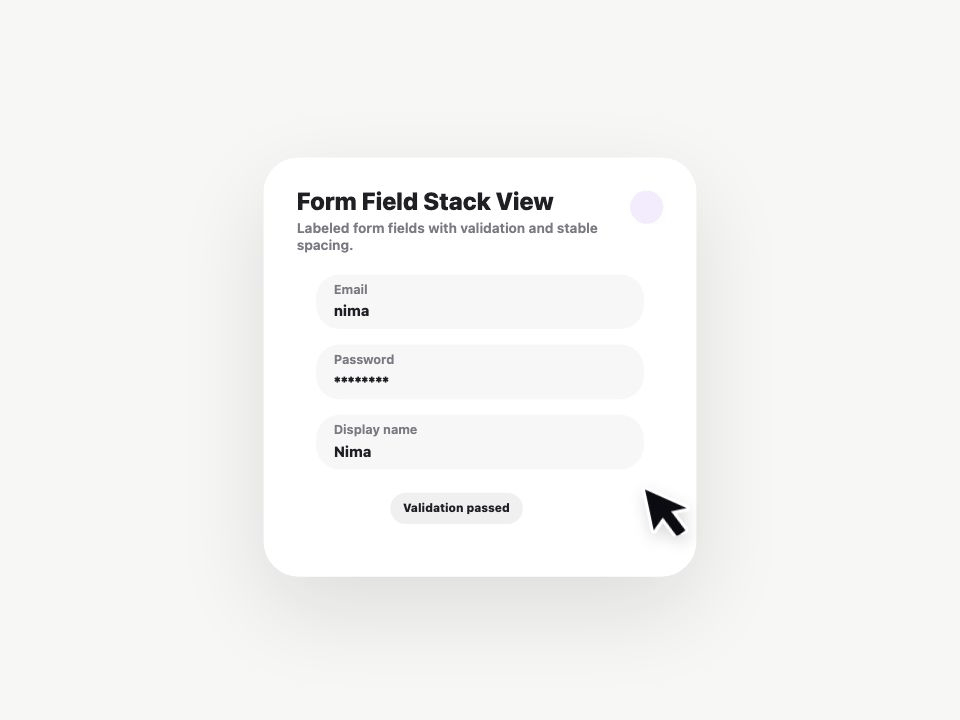 Form Field Stack View animated demo