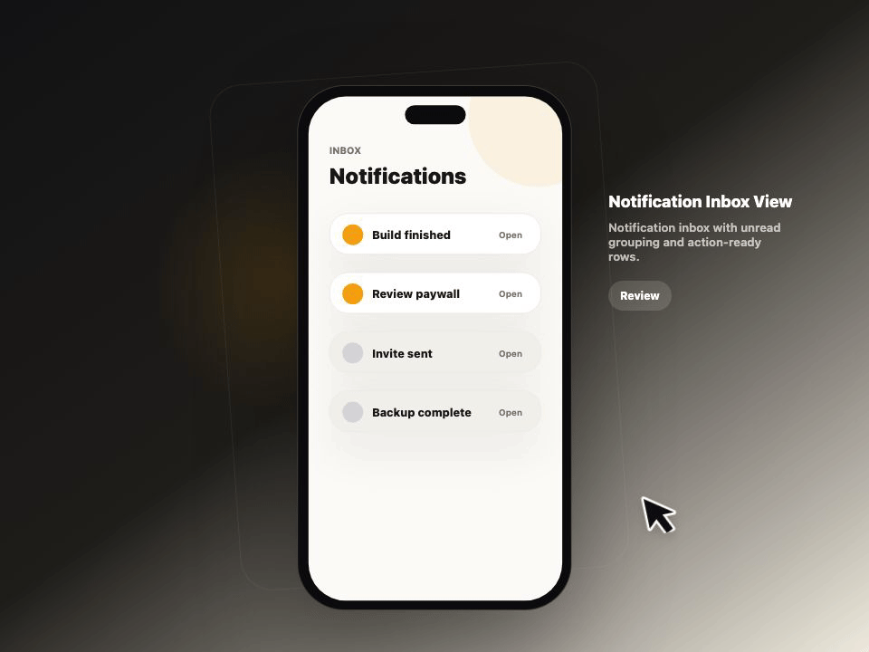 Notification Inbox View animated demo