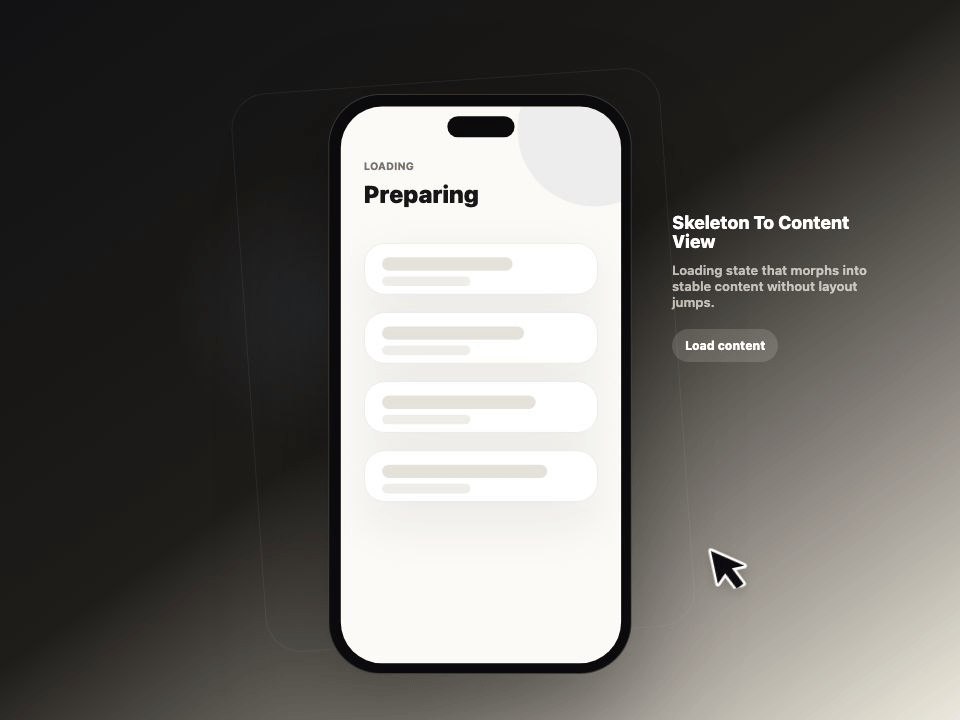 Skeleton To Content View animated demo