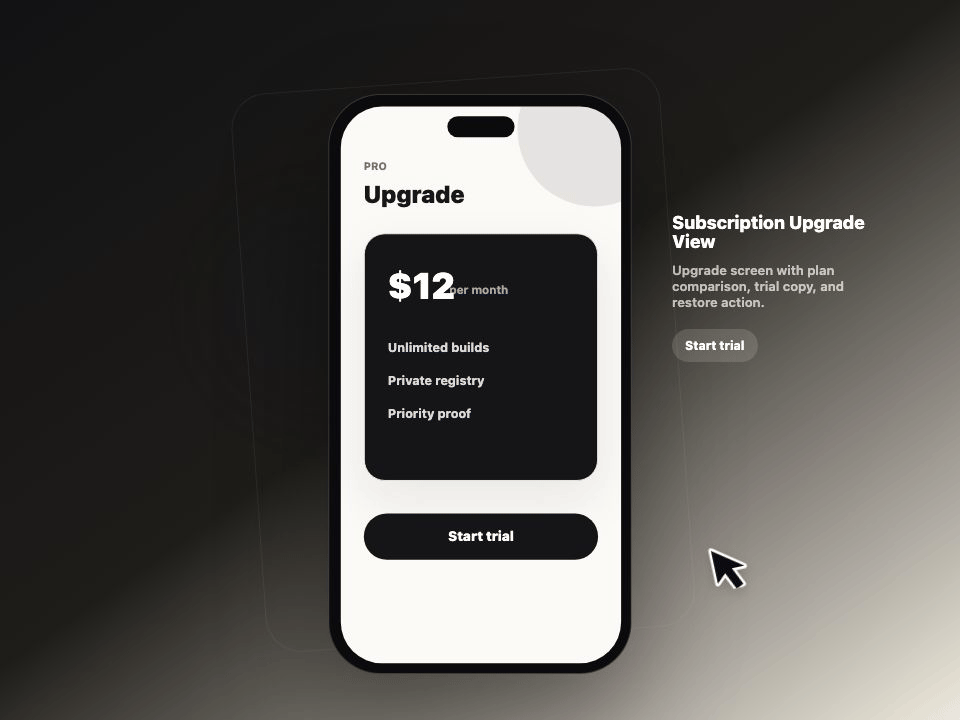 Subscription Upgrade View animated demo