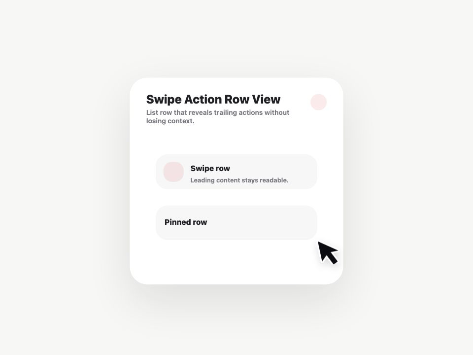Swipe Action Row View animated demo