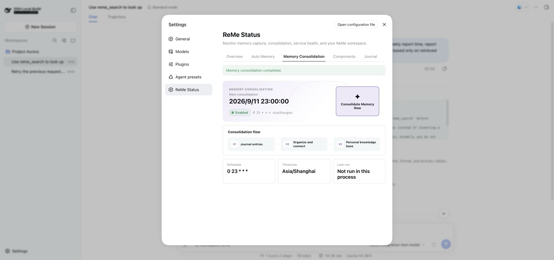 ReMe Status Memory Consolidation