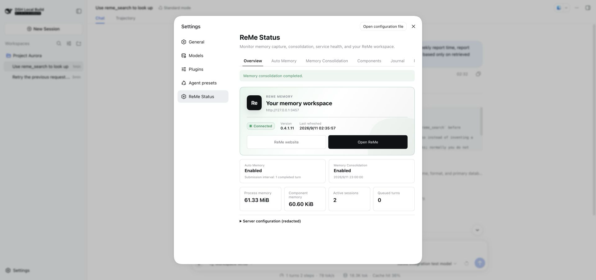 ReMe Status overview
