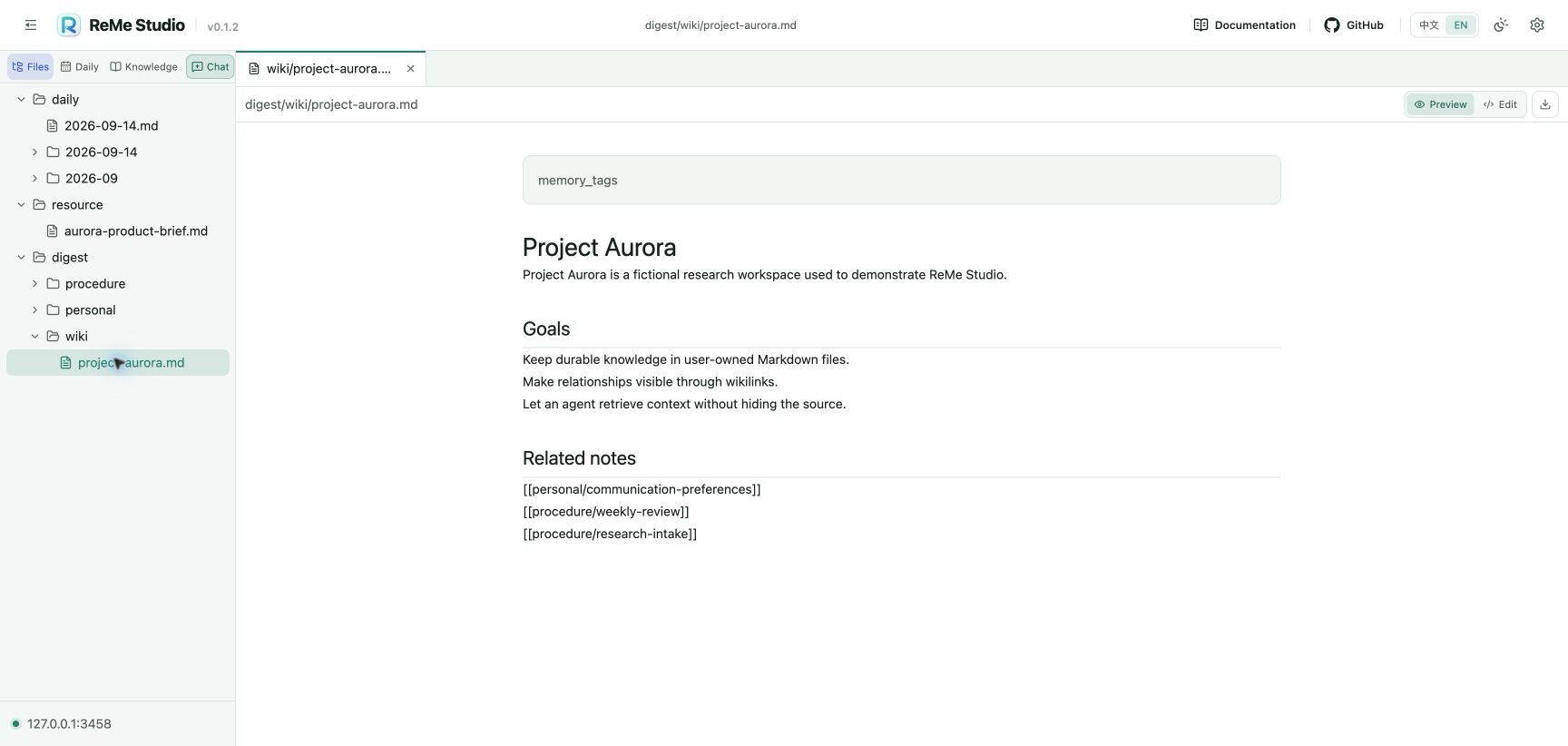Workspace navigator and Markdown preview