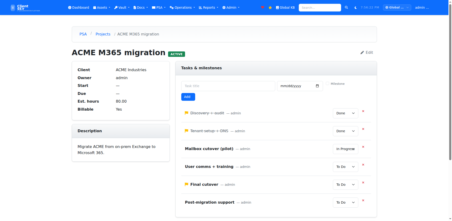 PSA — Project + tasks