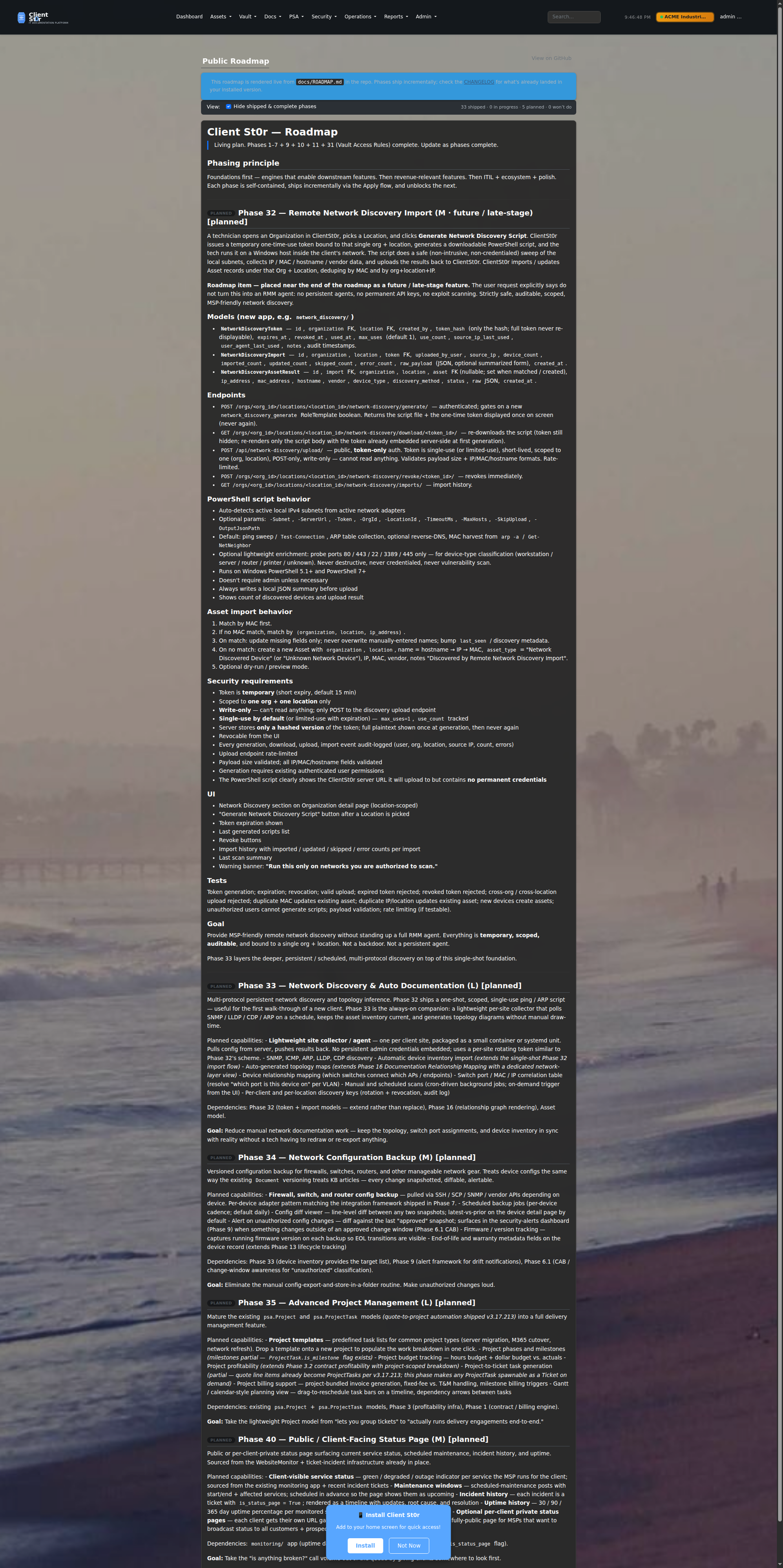 Live roadmap page