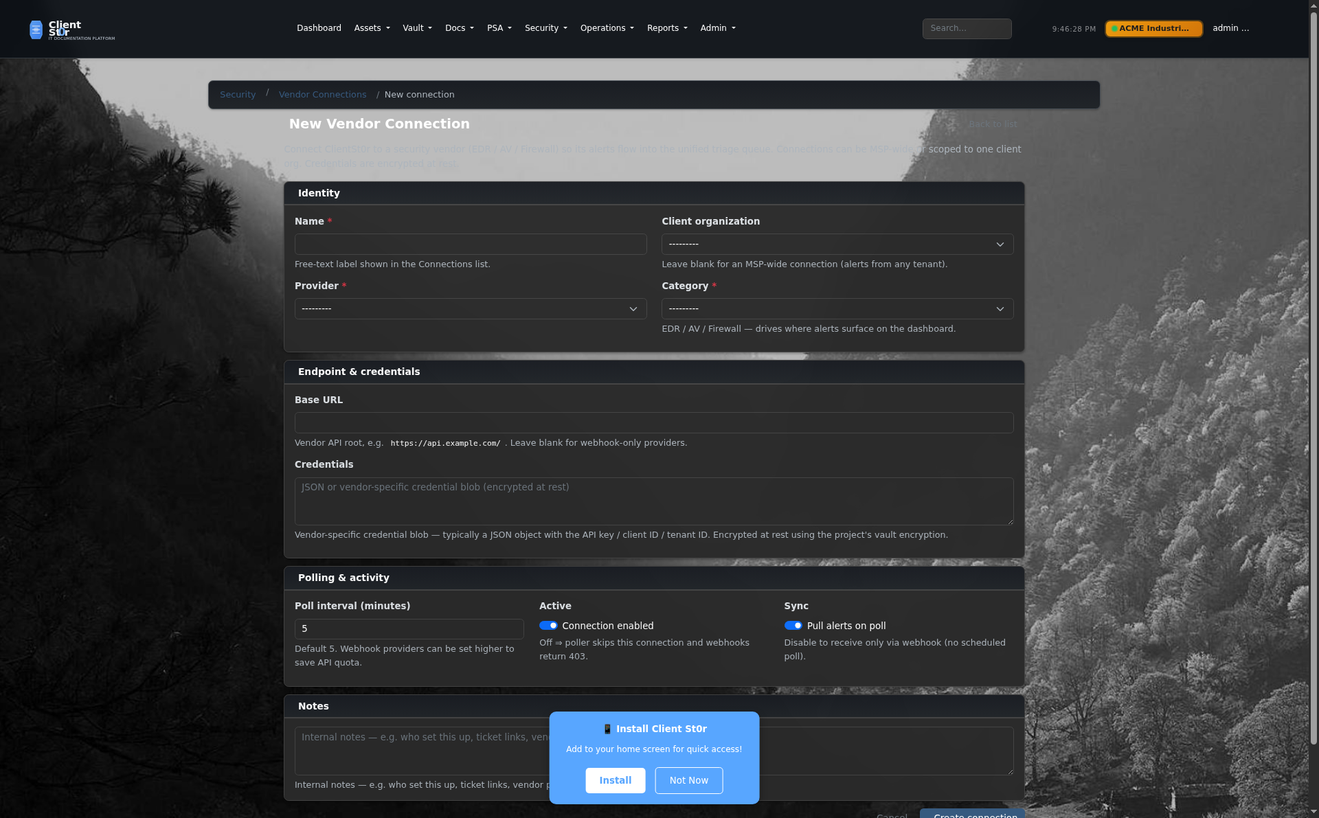 New vendor connection