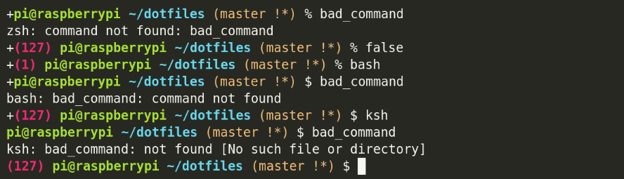 Exit status displayed in Zsh, bash, and ksh