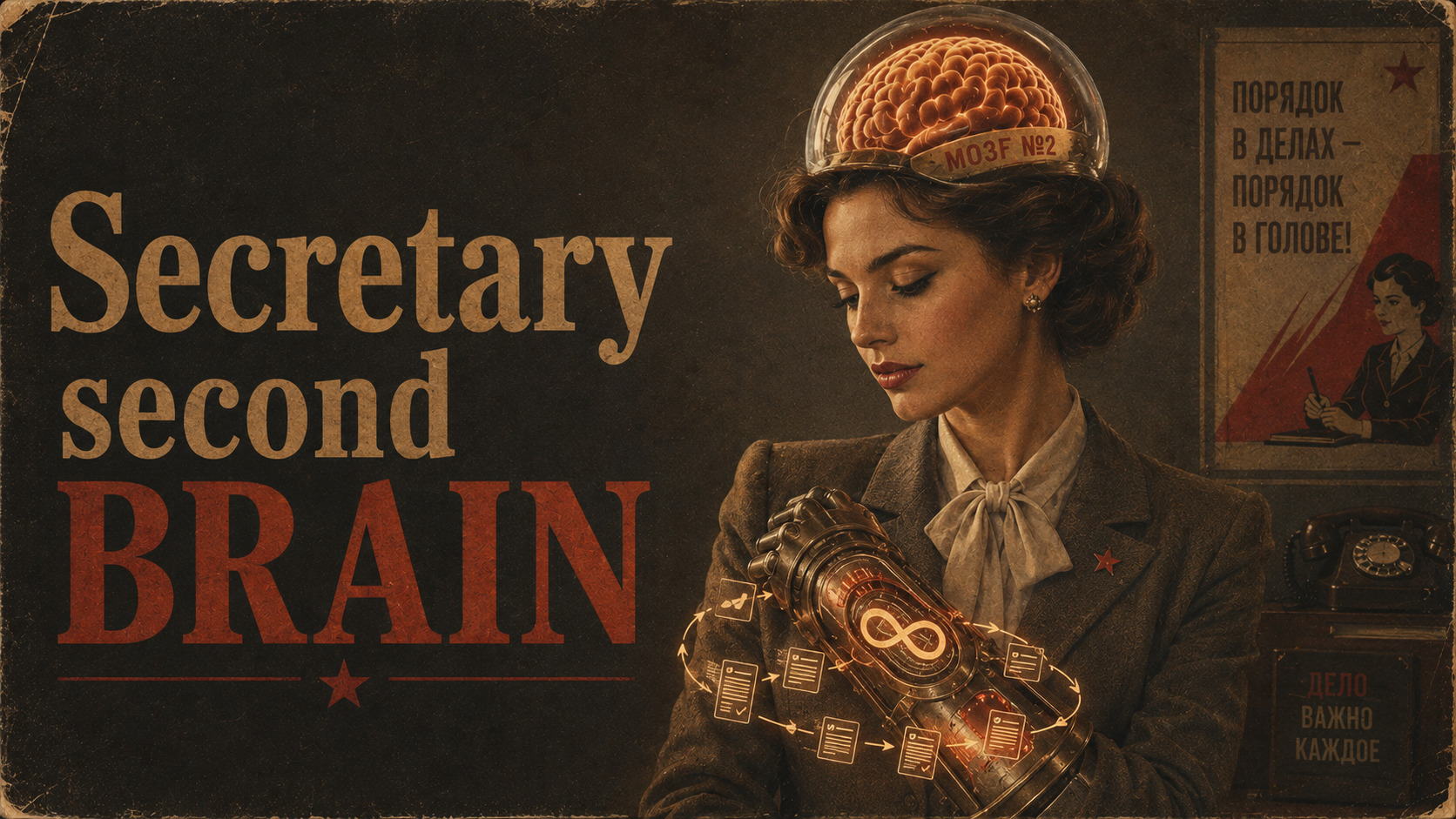 Secretary second brain with a retro-futurist evidence workflow