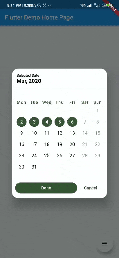 Flutter Calendar Range Support
