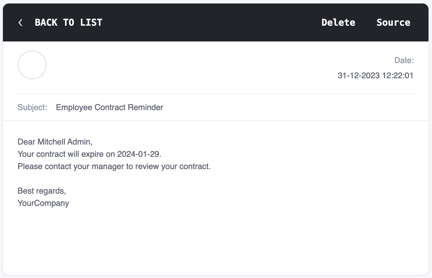 Example Email Notification