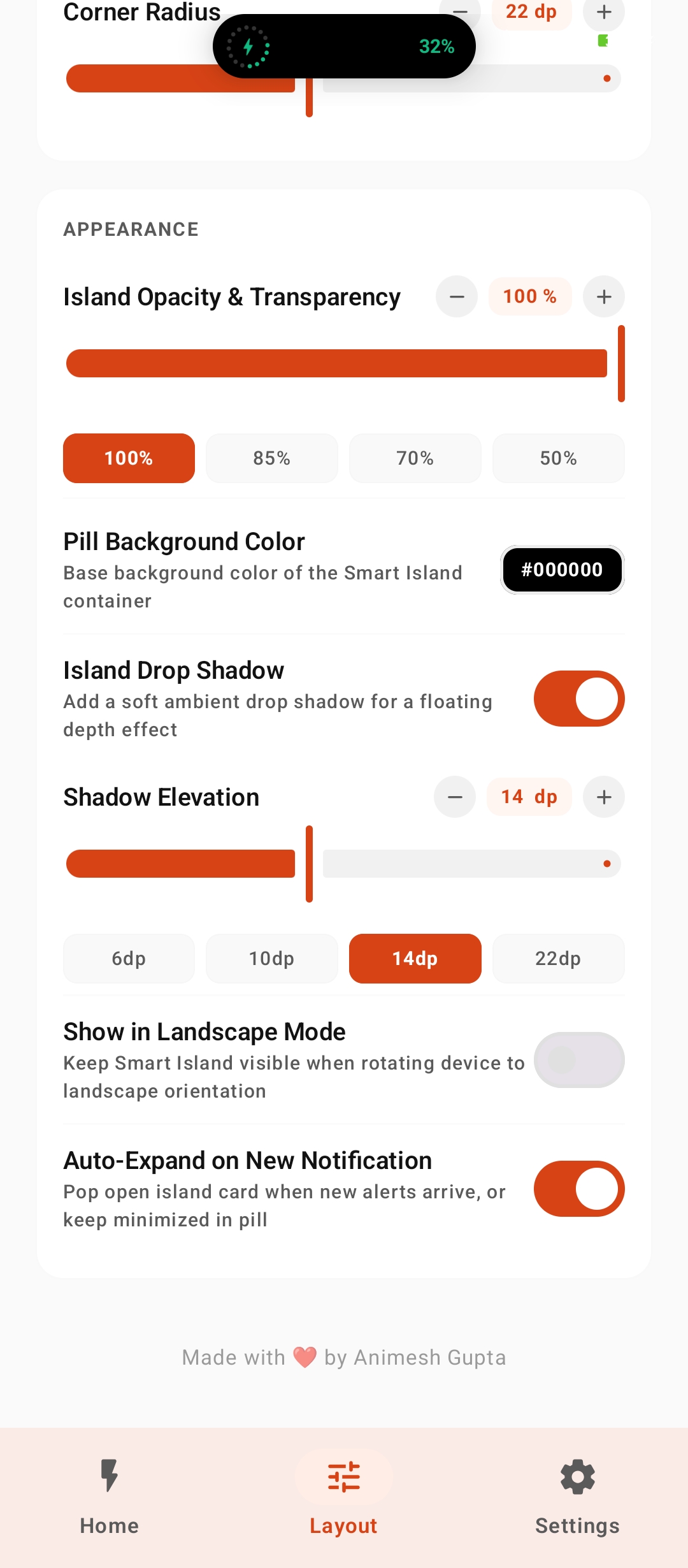 Layout & Appearance Controls