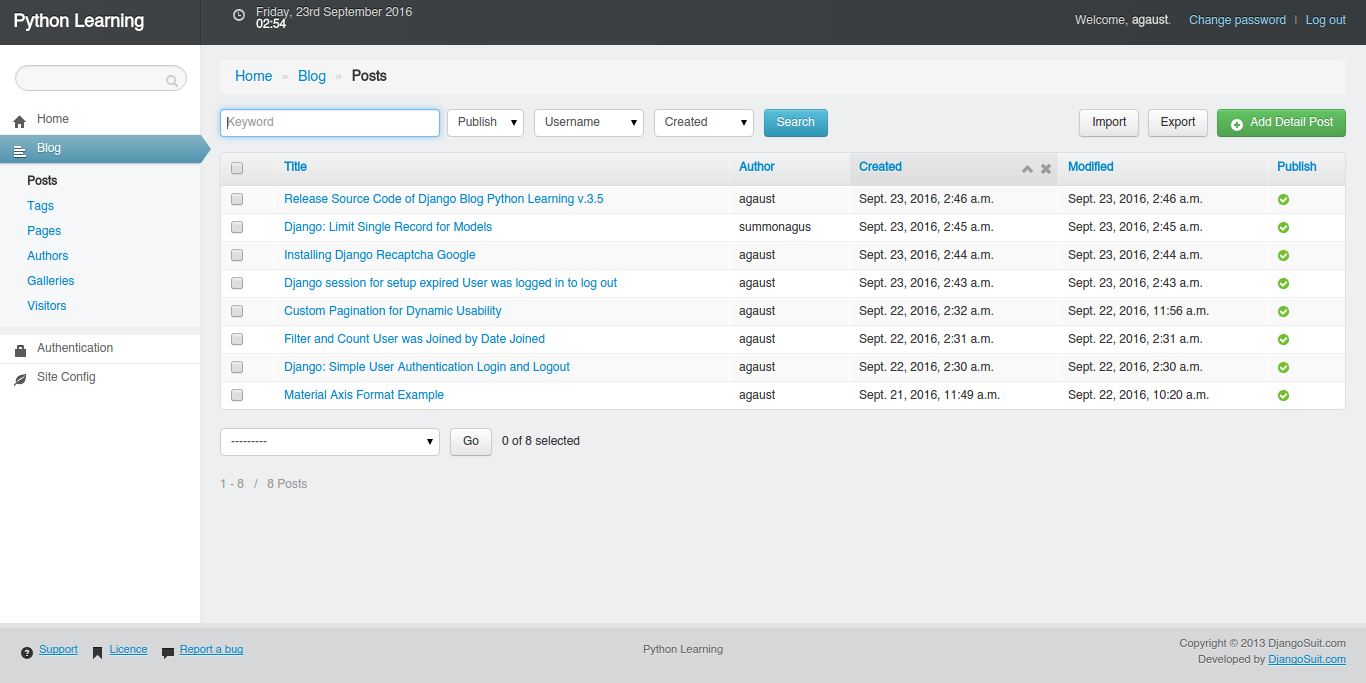 All Posts on the Admin Dashboard & Included Django Import Export