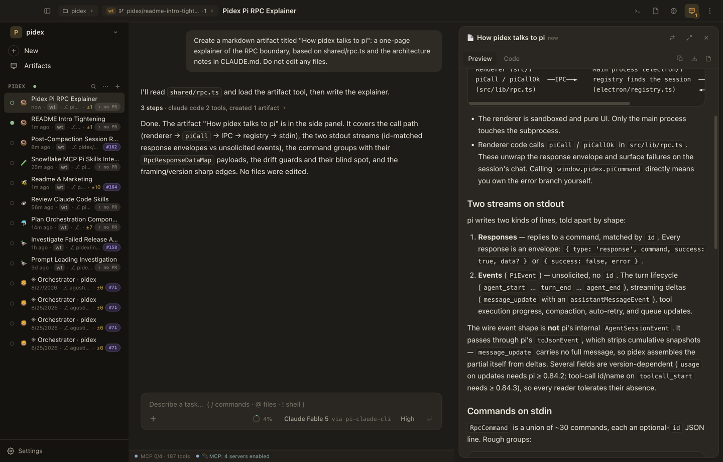 A long document open in the artifacts pane