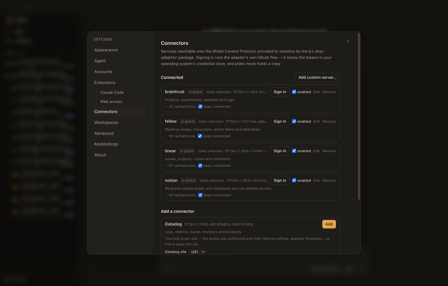 The Connectors tab