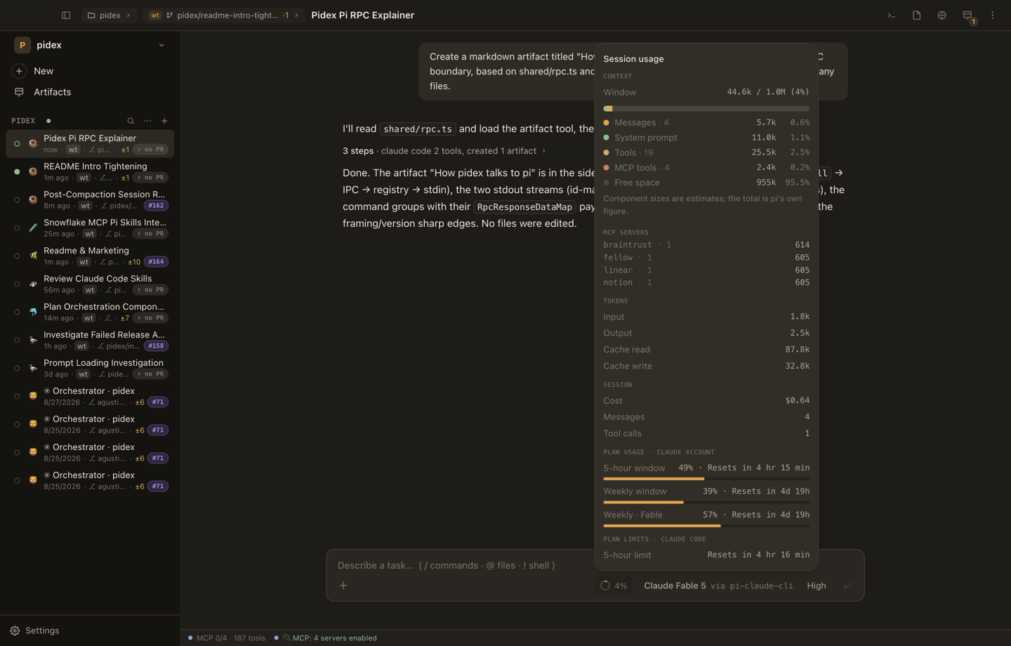 The context meter popover