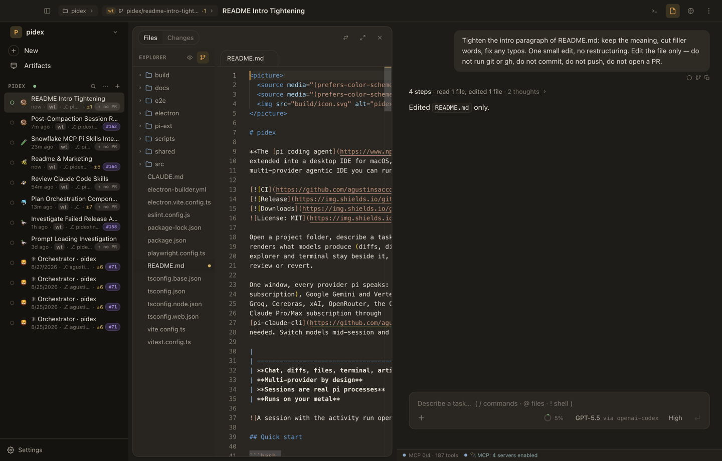 The same files pane docked on the left of the chat