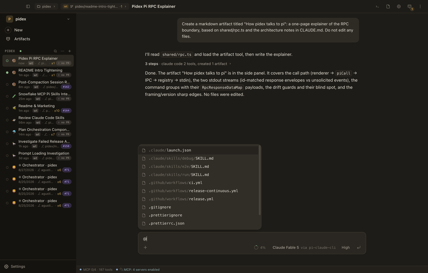 The @ file-mention menu, resolved against the workspace