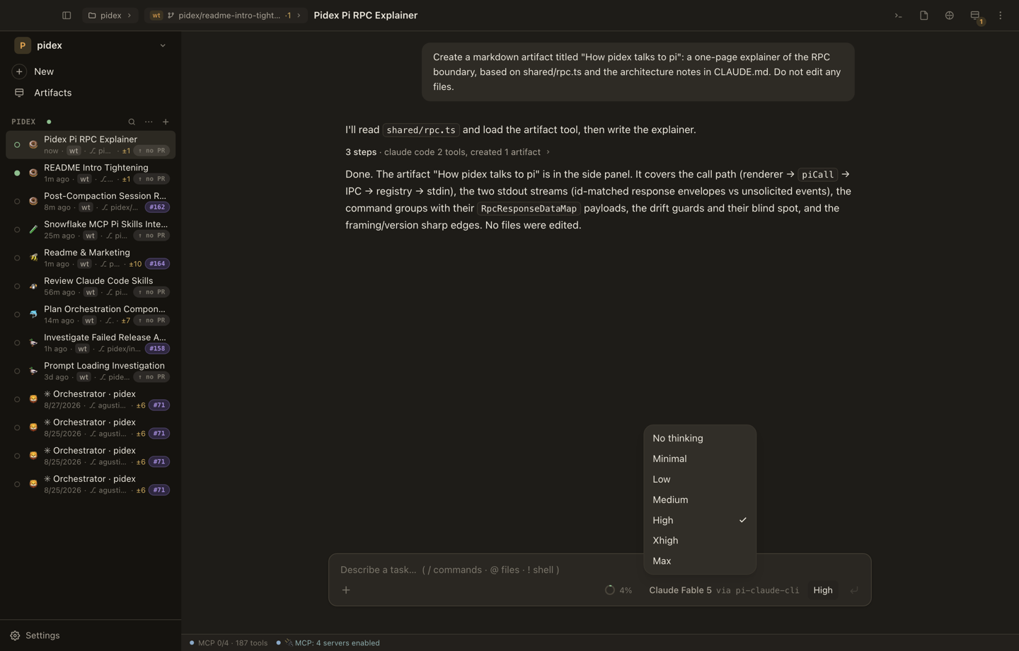 The thinking-level menu