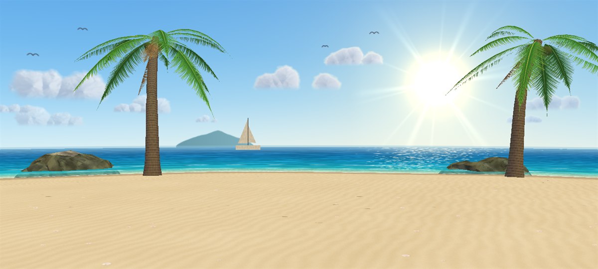 Sunlit Shore sin HUD, renderizado por software