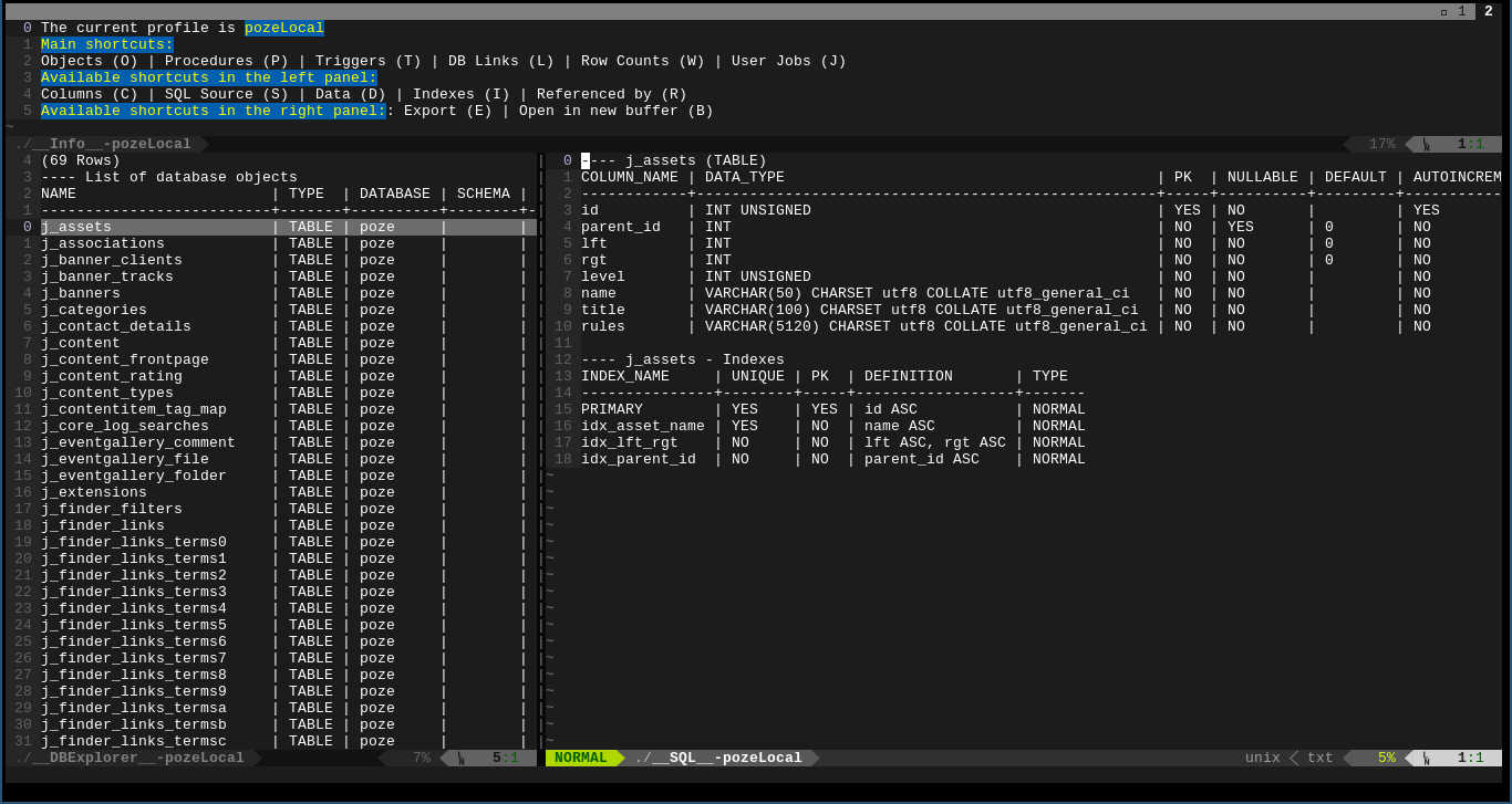 Database explorer column view