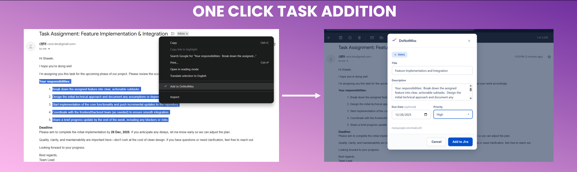 One Click Task Addition
